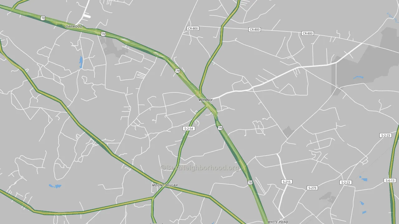 Windsor, SC Map of Noise Levels in Windsor