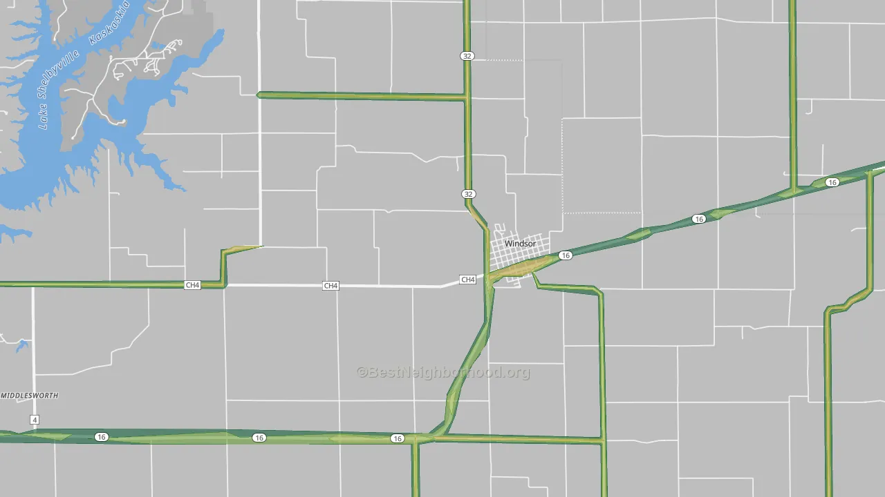 Windsor Shelby County, IL Map of Noise Levels in Windsor Shelby County