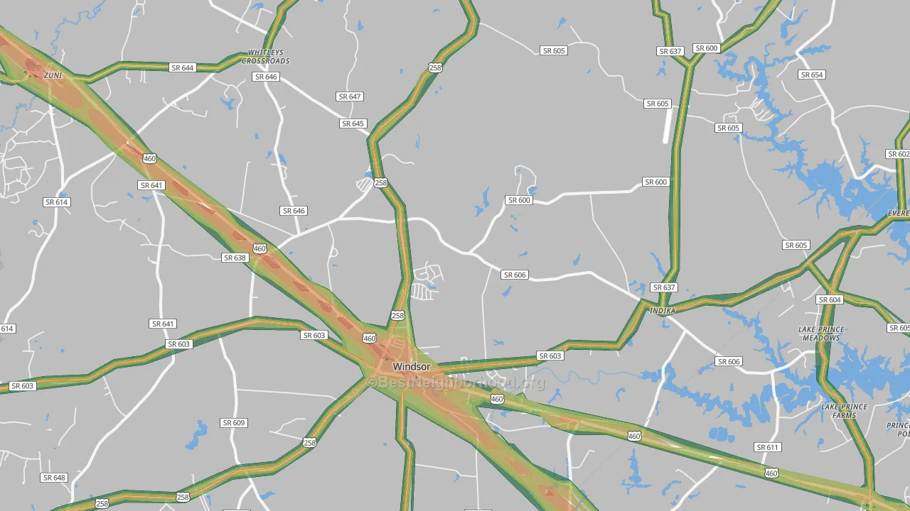Windsor, VA Map of Noise Levels in Windsor