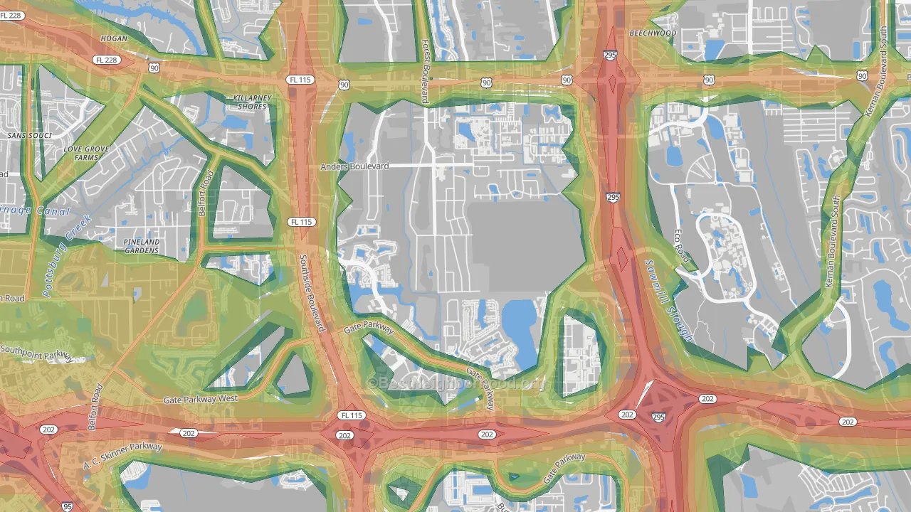 Windy Hill, Jacksonville, FL Map of Noise Levels in Windy Hill