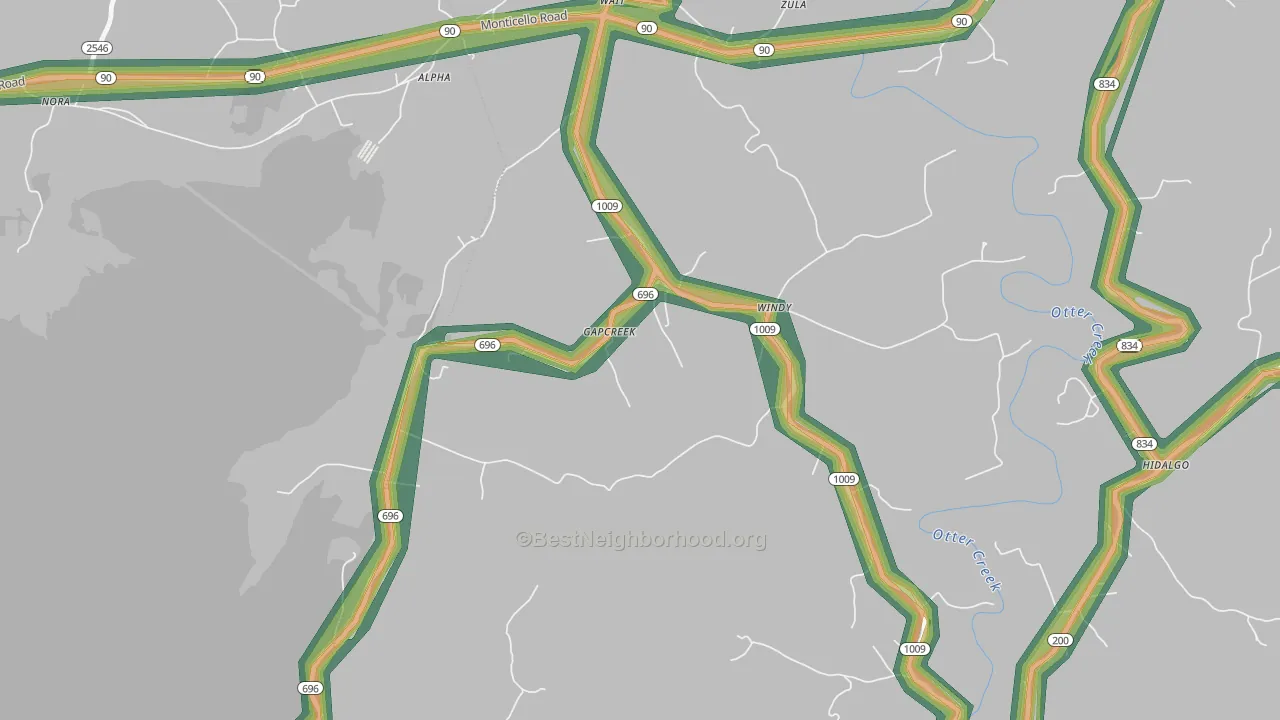 Windy, KY Map of Noise Levels in Windy