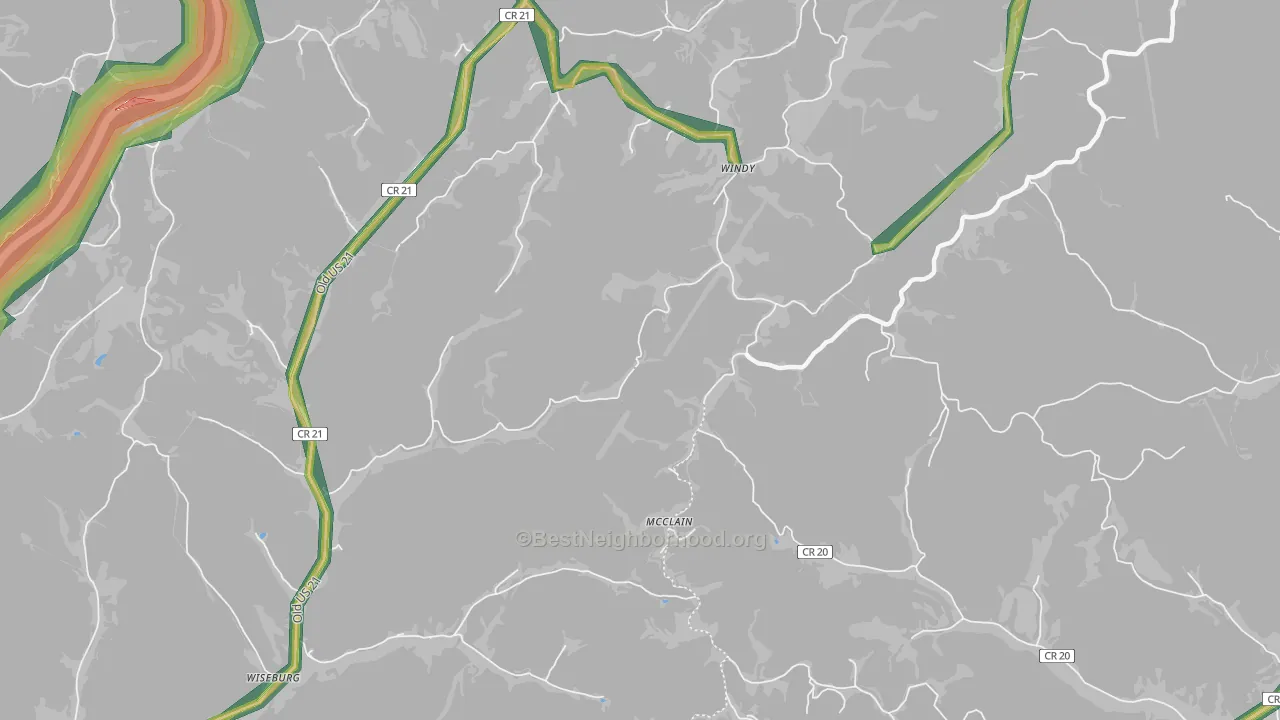 Windy, WV Map of Noise Levels in Windy