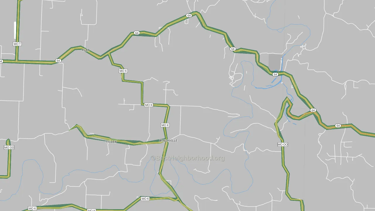 Windyville, MO Map of Noise Levels in Windyville