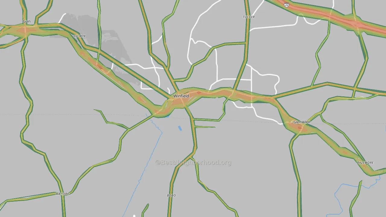 Winfield, AL Map of Noise Levels in Winfield