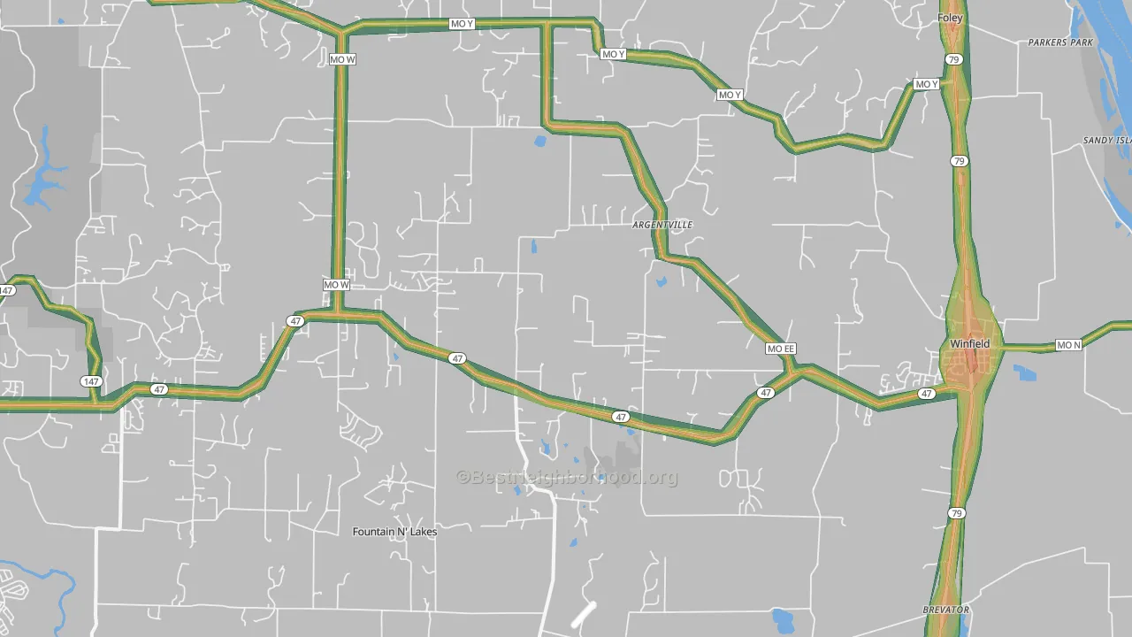 Winfield, MO Map of Noise Levels in Winfield