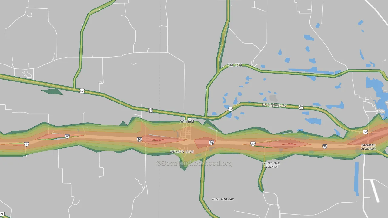 Winfield, TX Map of Noise Levels in Winfield