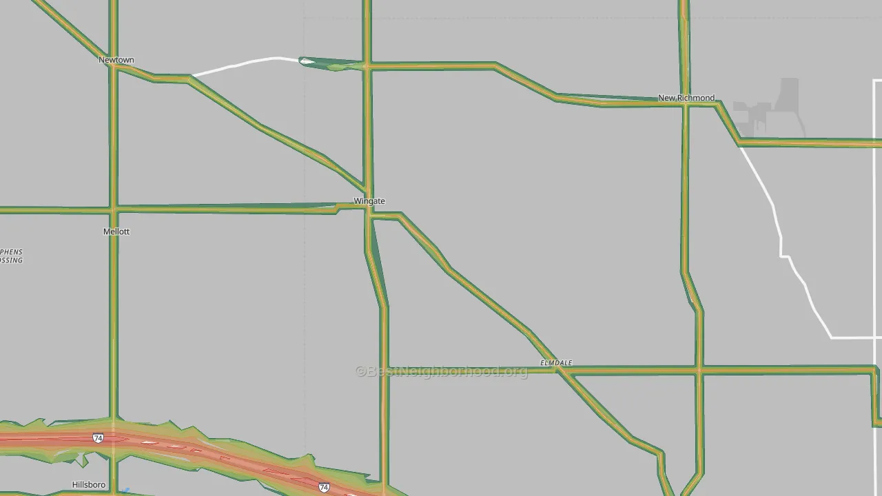 Wingate, IN Map of Noise Levels in Wingate
