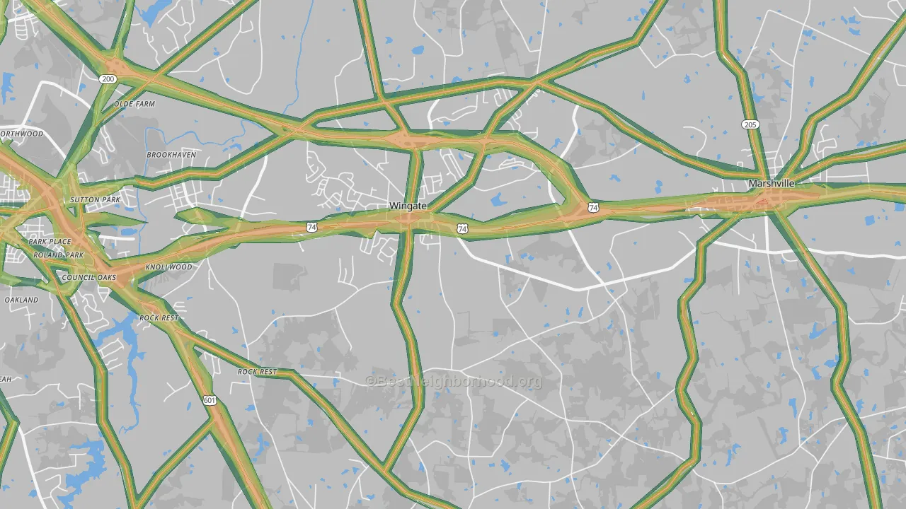 Wingate, NC Map of Noise Levels in Wingate