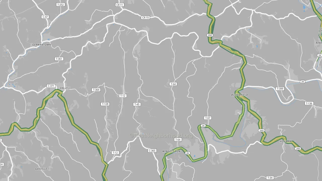 Wingett Run, OH Map of Noise Levels in Wingett Run