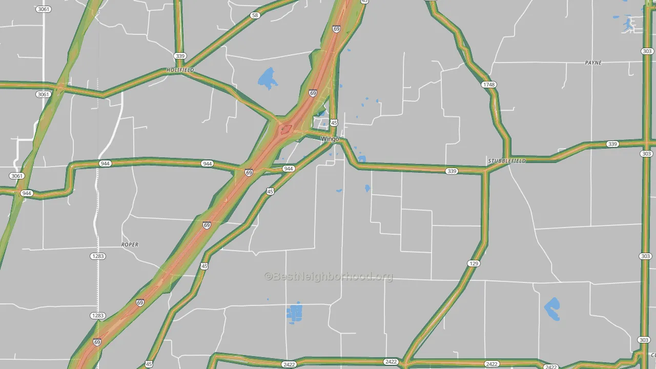 Wingo, KY Map of Noise Levels in Wingo