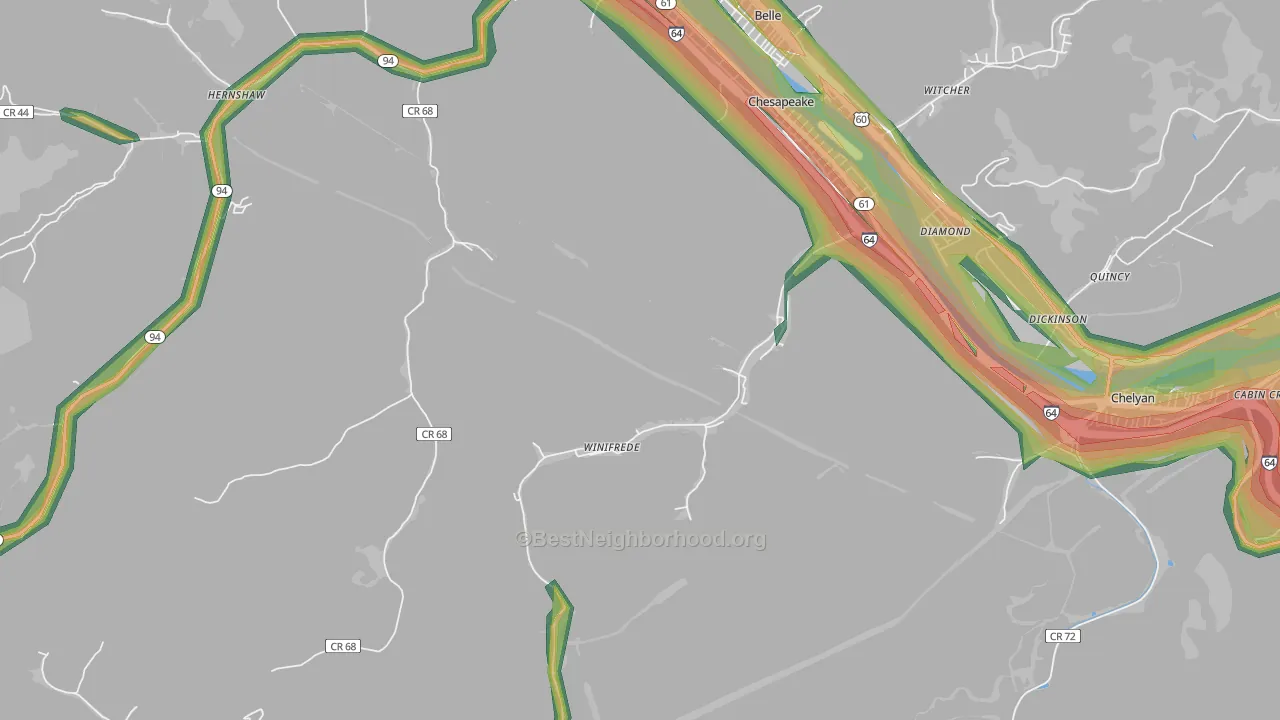 Winifrede, WV Map of Noise Levels in Winifrede