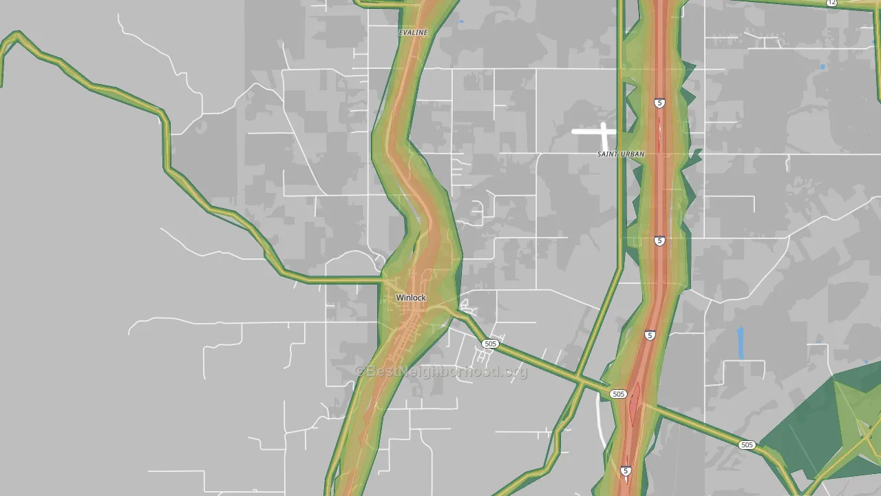 Winlock, WA Map of Noise Levels in Winlock