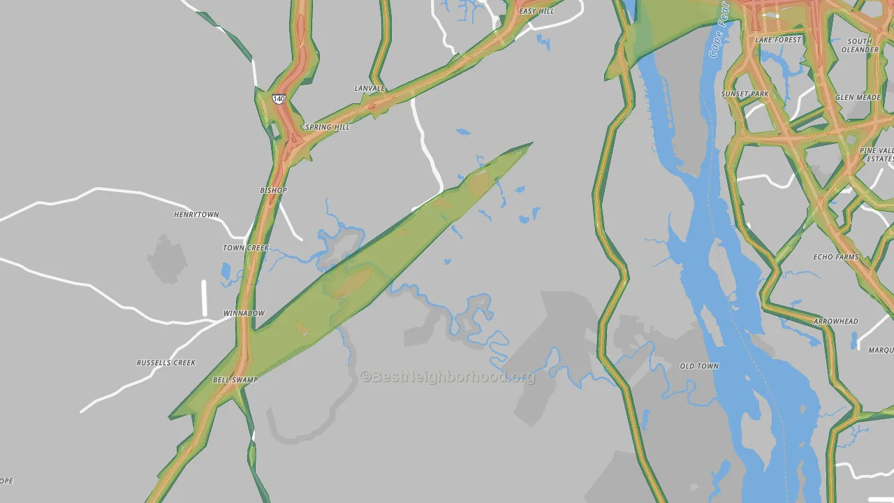 Winnabow, NC Map of Noise Levels in Winnabow