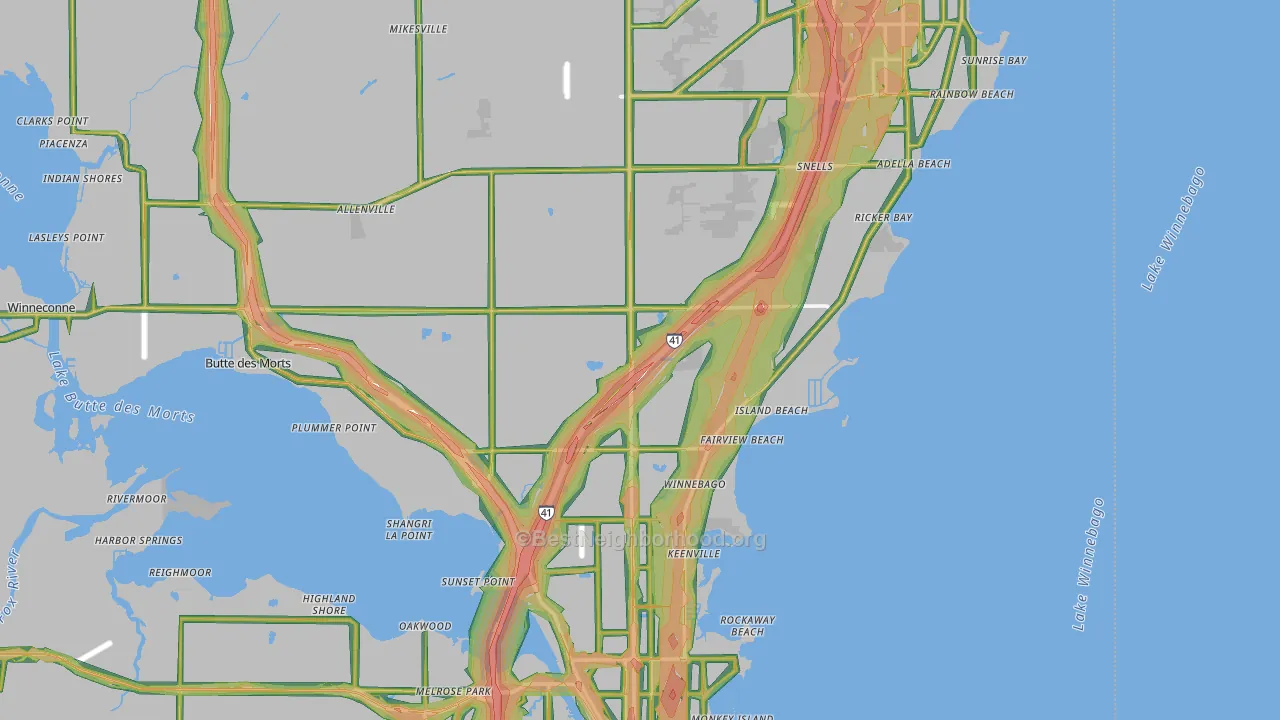 Winnebago County, WI Map of Noise Levels in Winnebago County