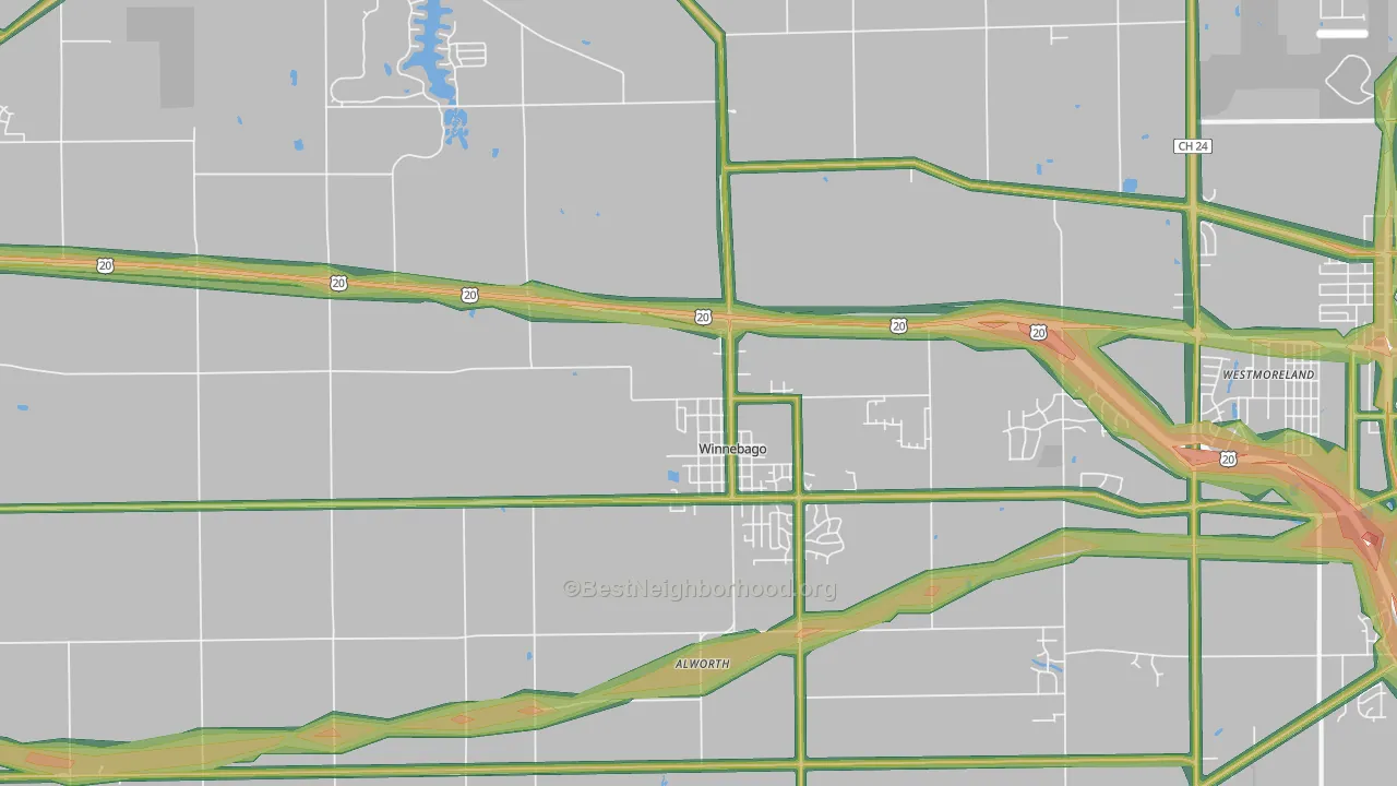Winnebago, IL Map of Noise Levels in Winnebago