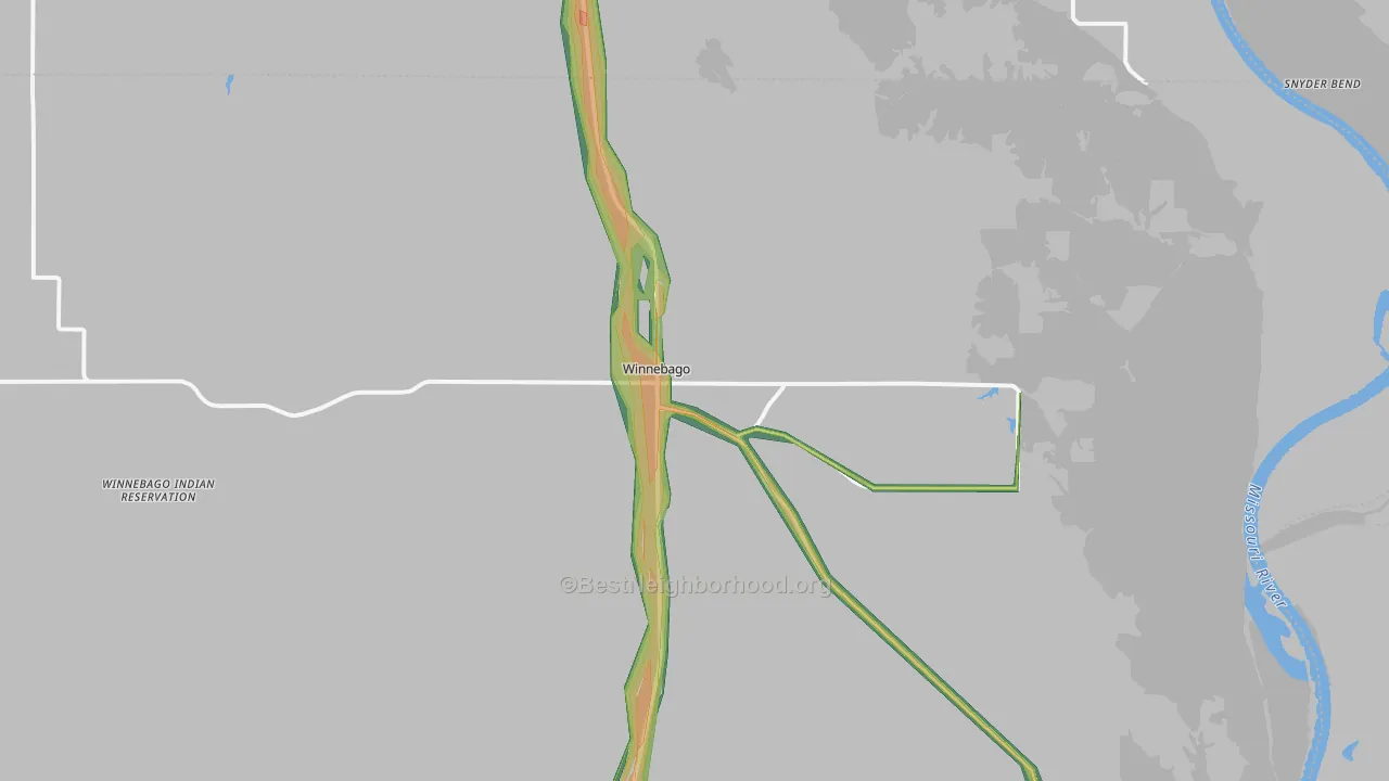 Winnebago, NE Map of Noise Levels in Winnebago