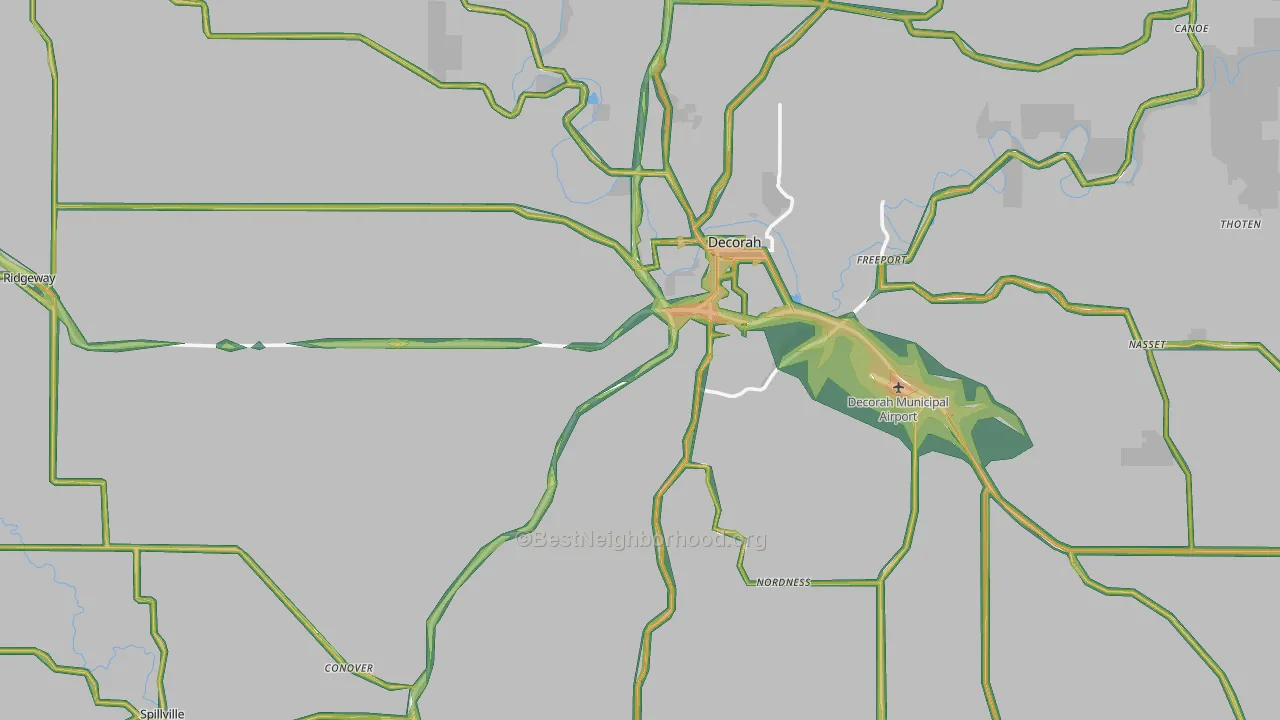 Winneshiek County, IA Map of Noise Levels in Winneshiek County