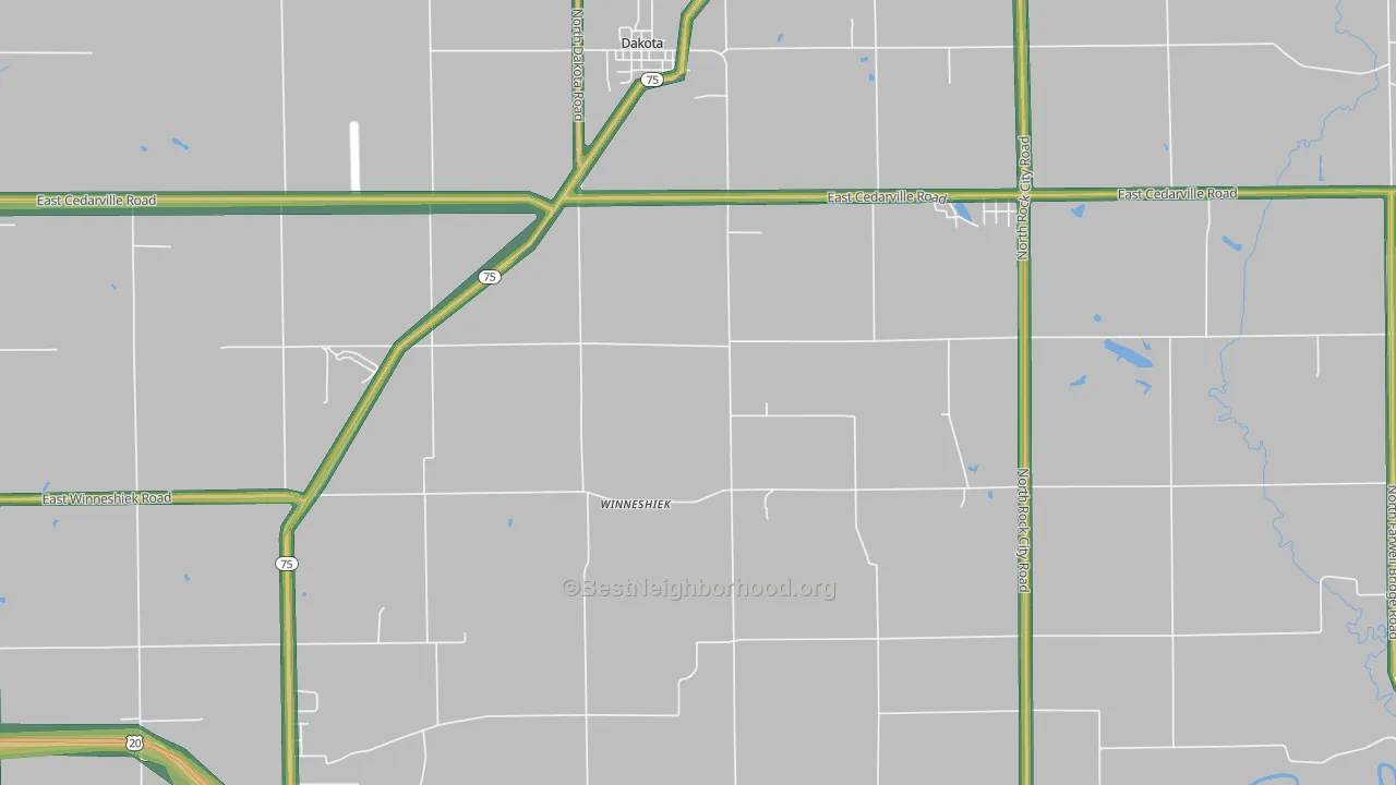 Winneshiek, IL Map of Noise Levels in Winneshiek