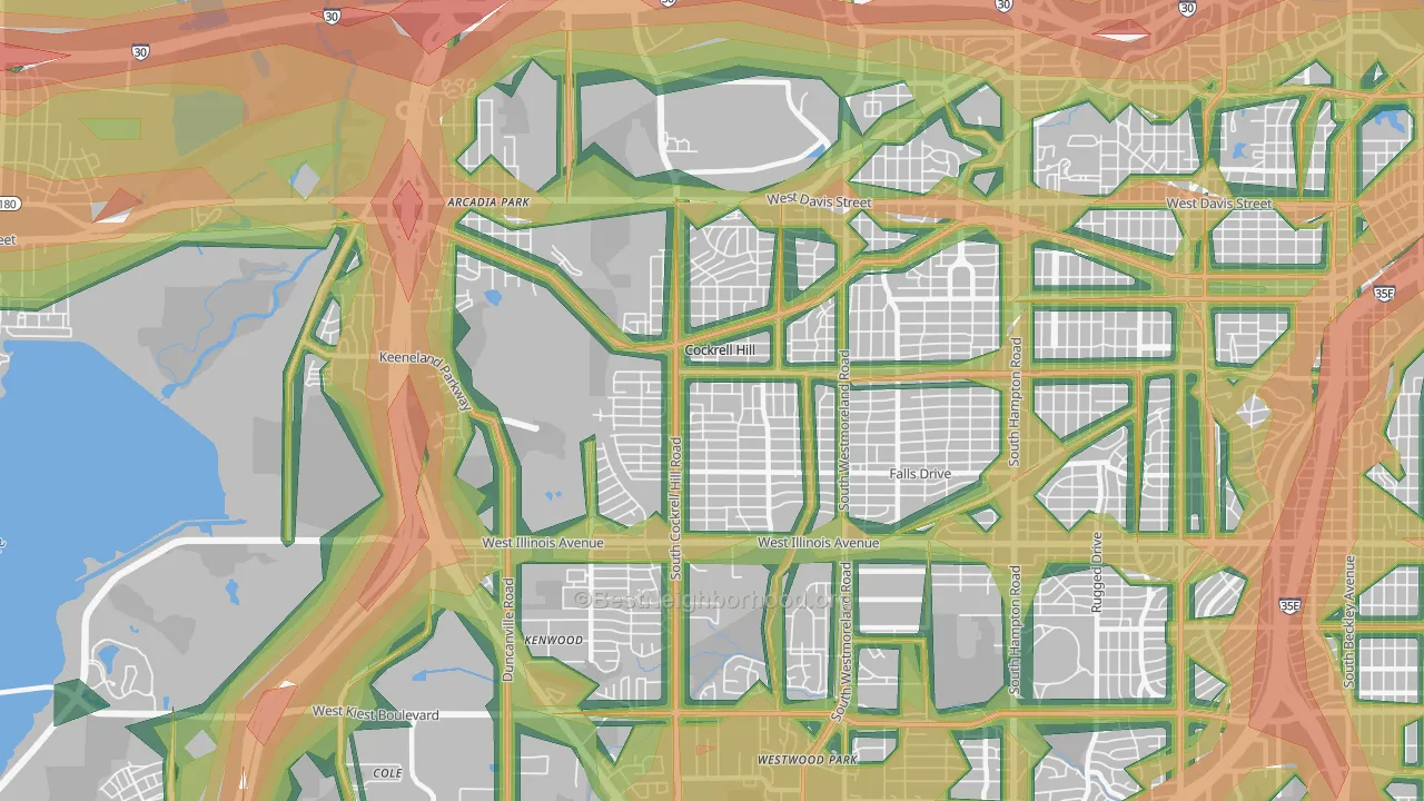 Winnetka Heights, Dallas, TX Map of Noise Levels in Winnetka Heights