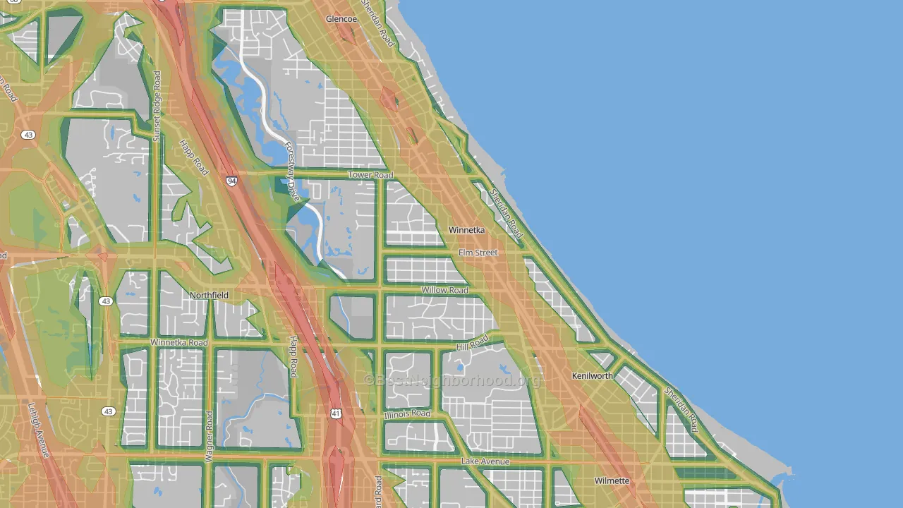 Winnetka, IL Map of Noise Levels in Winnetka