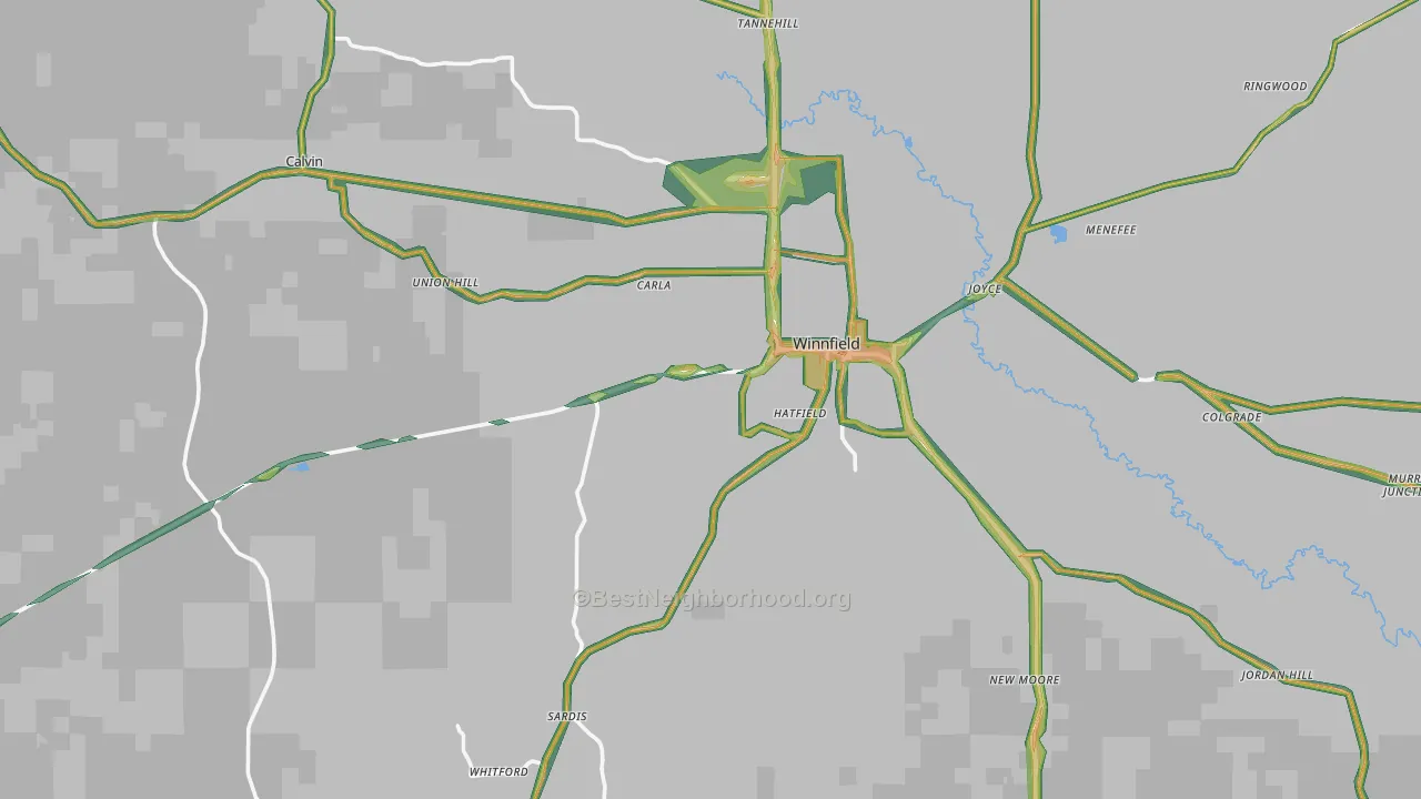 Winnfield, LA Map of Noise Levels in Winnfield