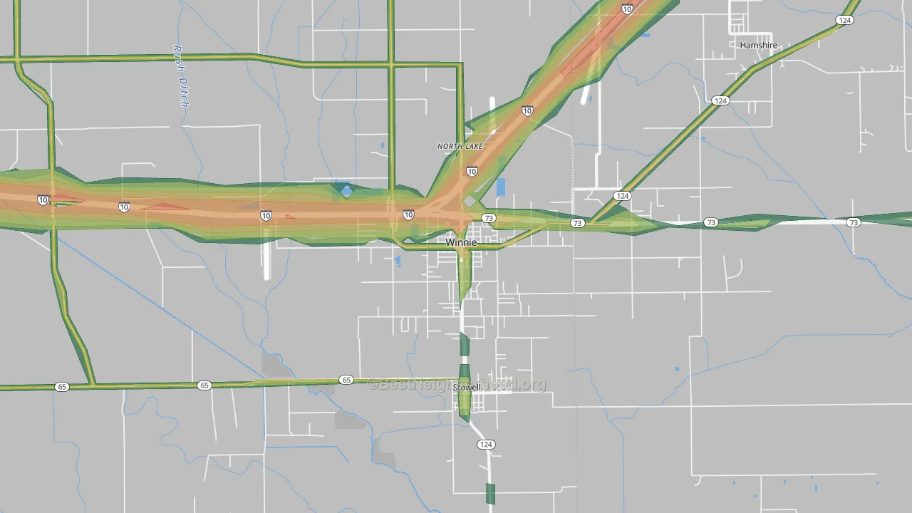 Winnie, TX Map of Noise Levels in Winnie