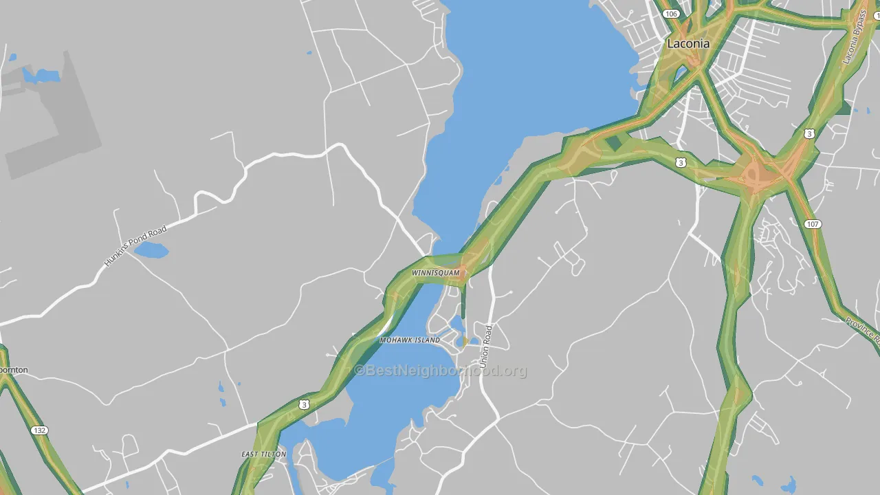 Winnisquam, NH Map of Noise Levels in Winnisquam