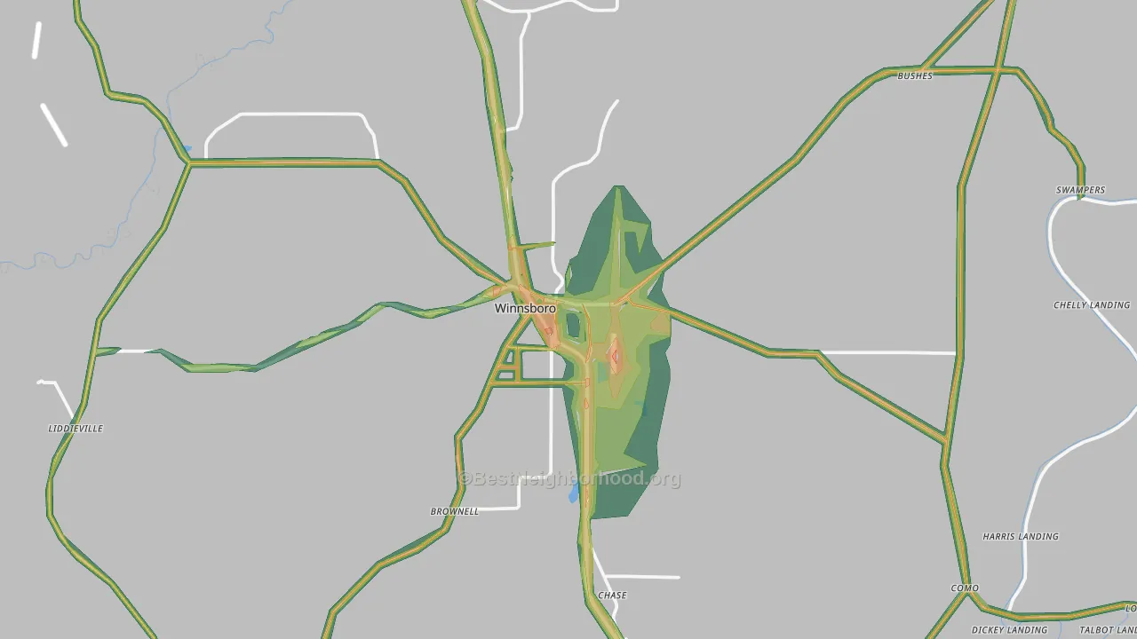 Winnsboro, LA Map of Noise Levels in Winnsboro