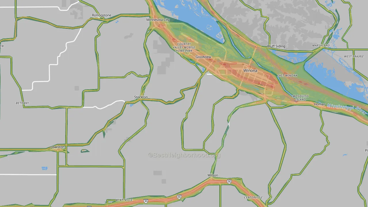Winona County, MN Map of Noise Levels in Winona County