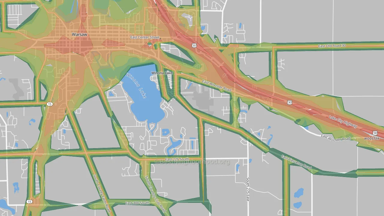 Winona Lake, IN Map of Noise Levels in Winona Lake