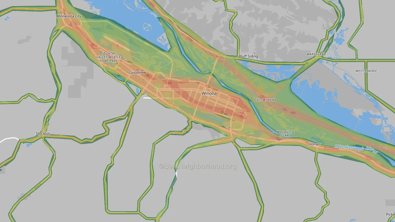 Winona, MN Map of Noise Levels in Winona