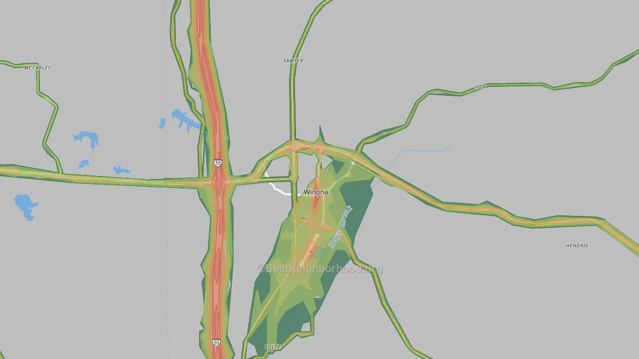 Winona, MS Map of Noise Levels in Winona