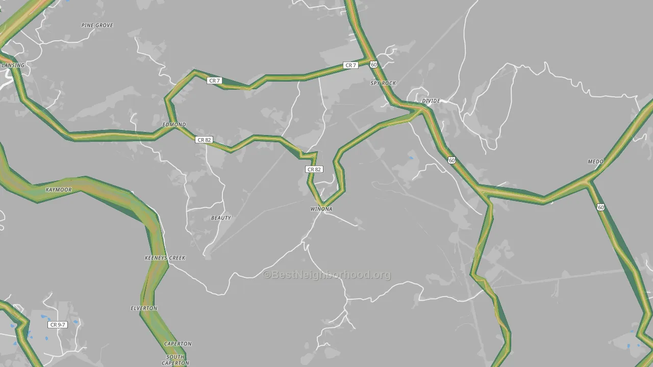 Winona, WV Map of Noise Levels in Winona