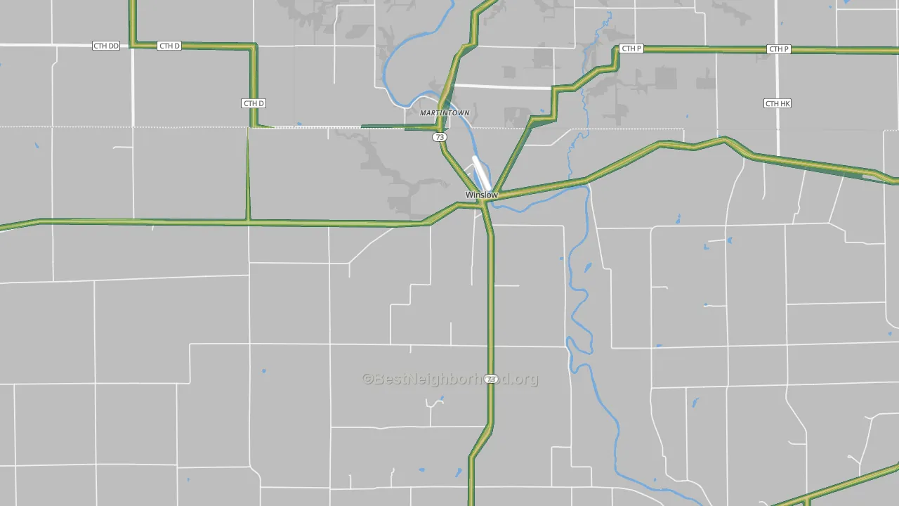 Winslow, IL Map of Noise Levels in Winslow