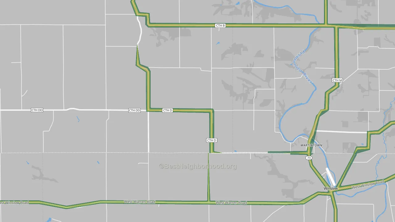 Winslow, WI Map of Noise Levels in Winslow