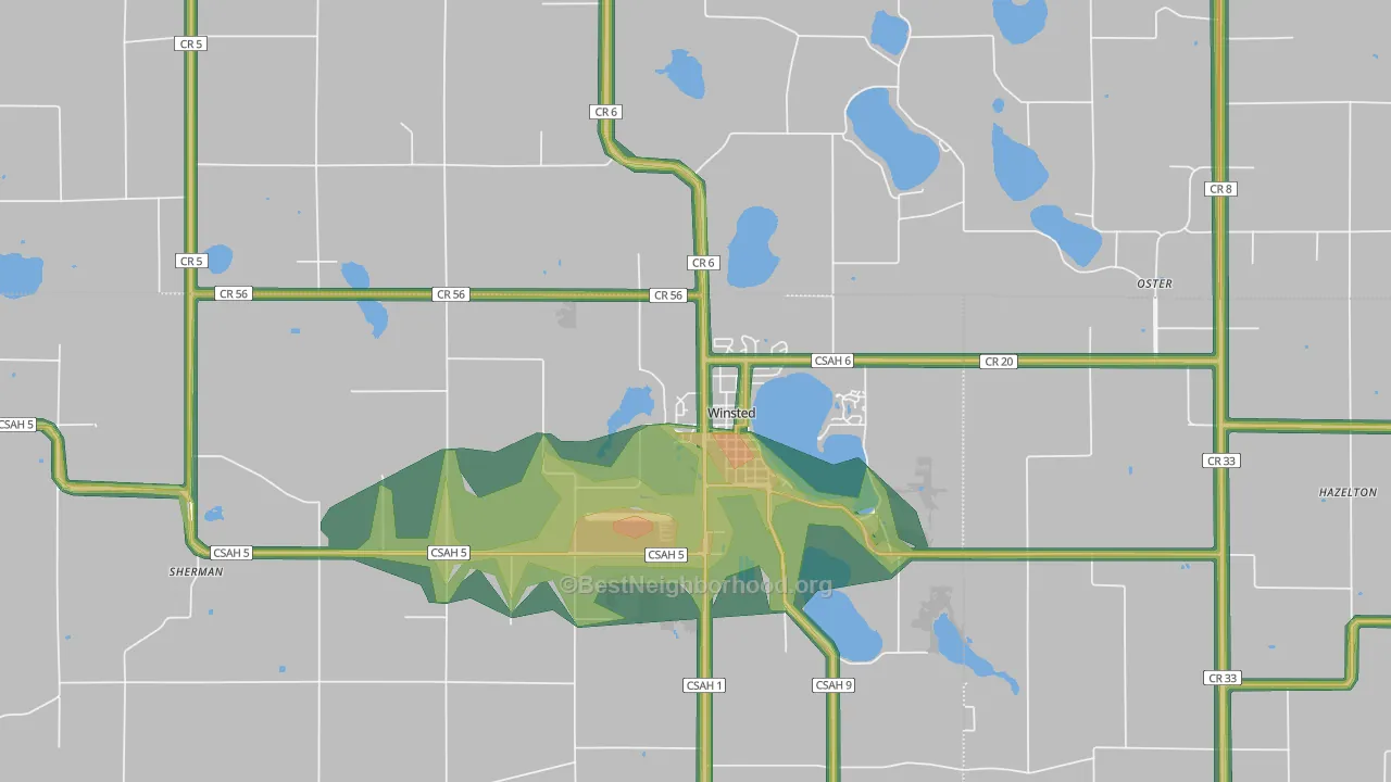 Winsted, MN Map of Noise Levels in Winsted