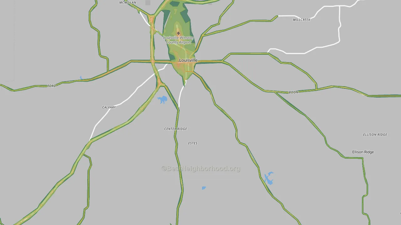 Winston County, MS Map of Noise Levels in Winston County