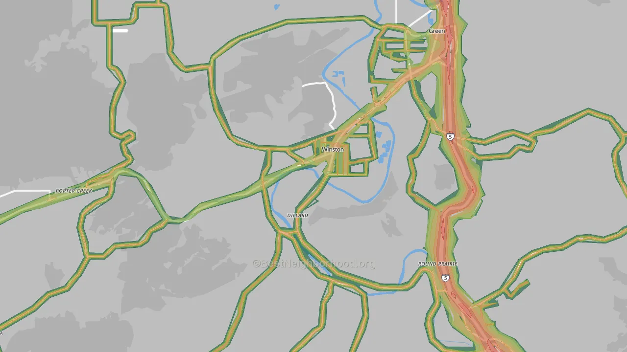 Winston, OR Map of Noise Levels in Winston