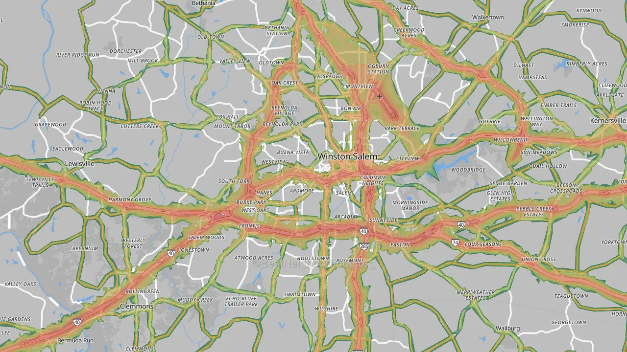 Winston-Salem, NC Map of Noise Levels in Winston-Salem