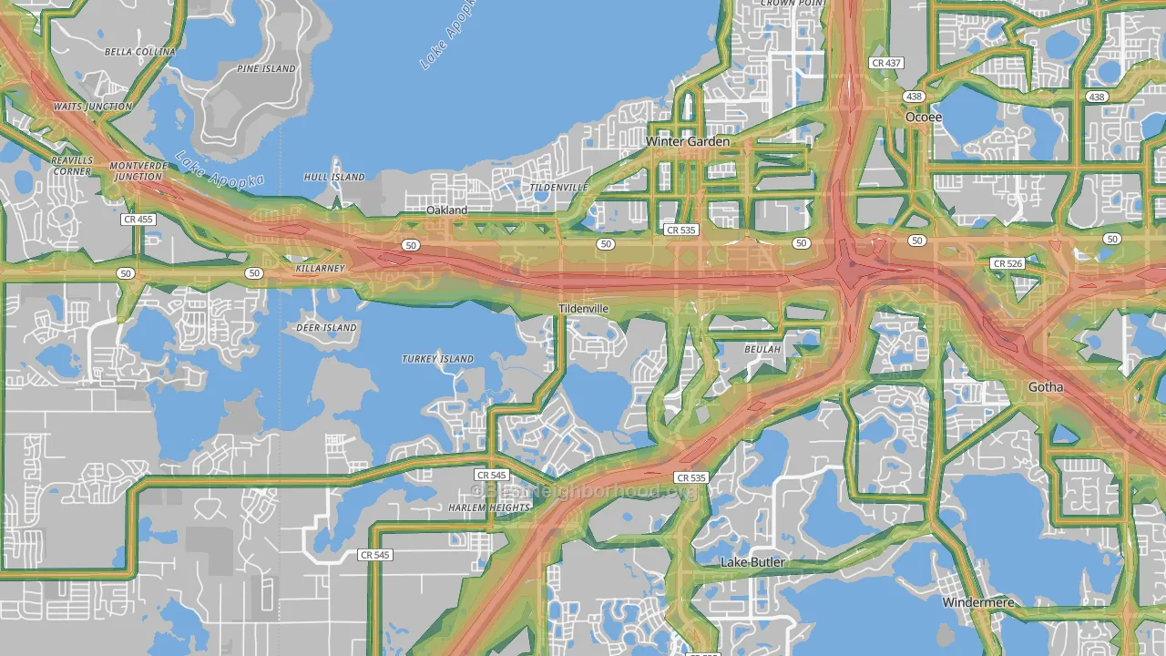 Winter Garden, FL Map of Noise Levels in Winter Garden