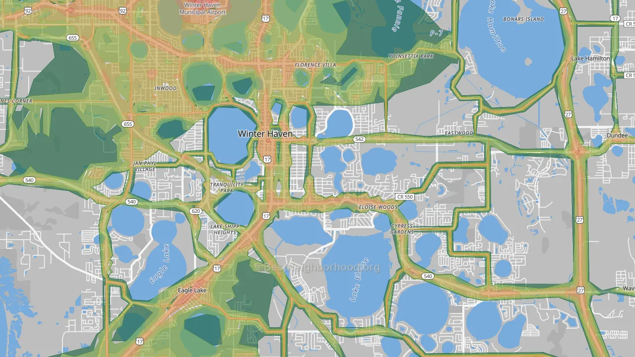 Winter Haven, FL Map of Noise Levels in Winter Haven