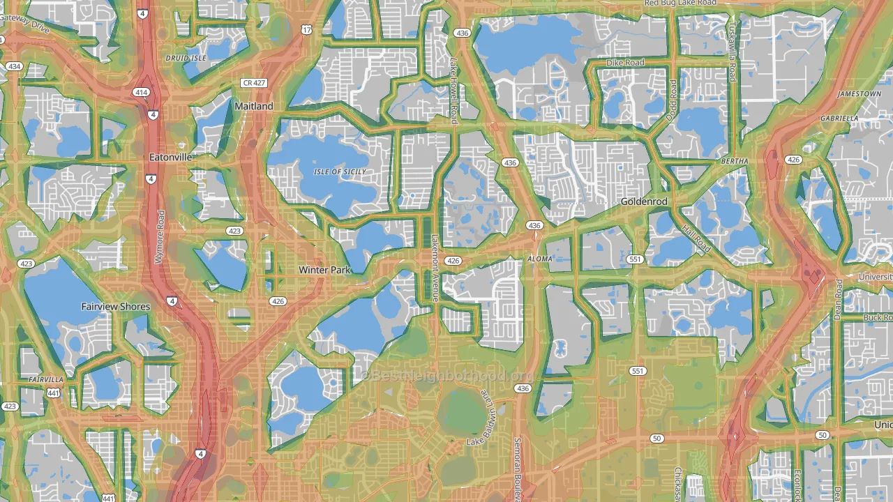 Winter Park, FL Map of Noise Levels in Winter Park