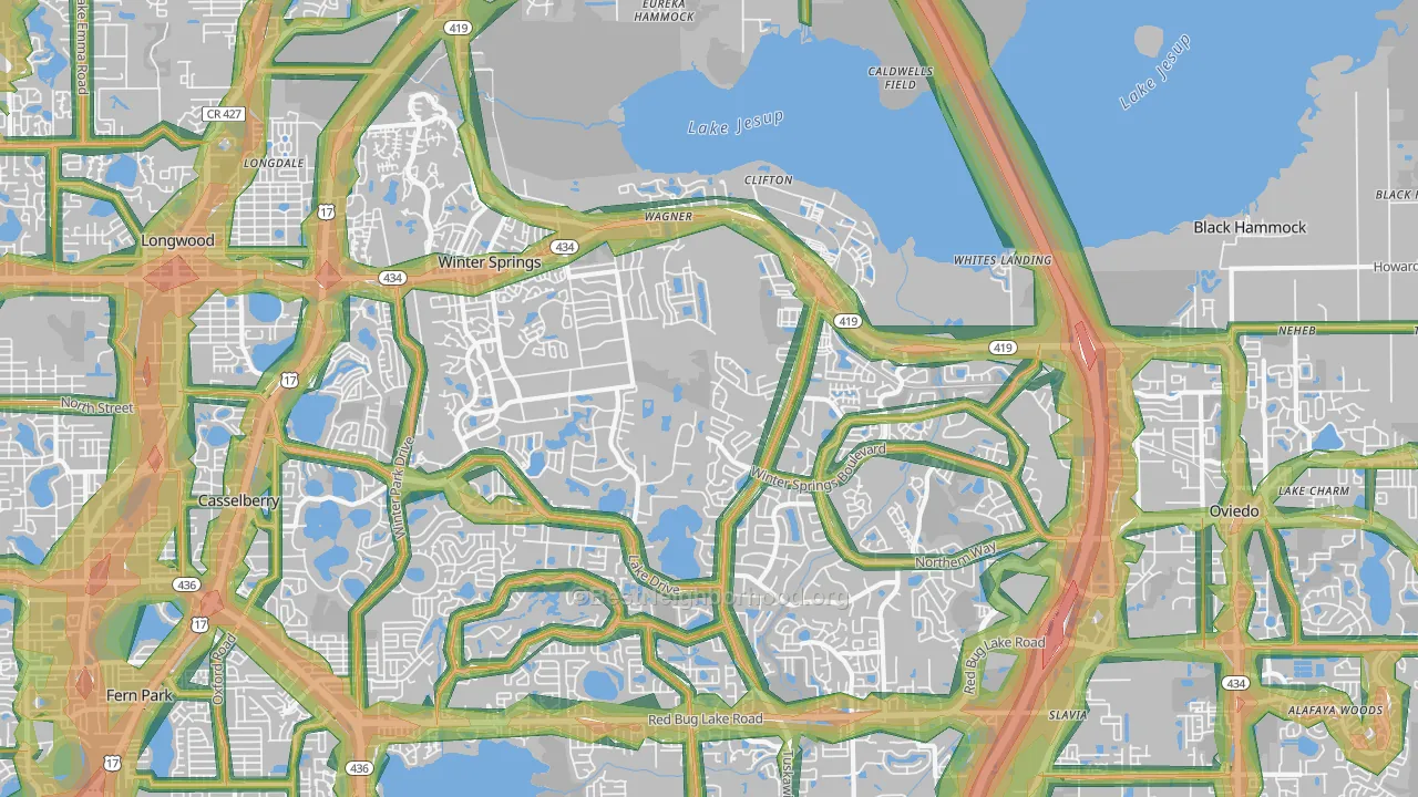 Winter Springs, FL Map of Noise Levels in Winter Springs