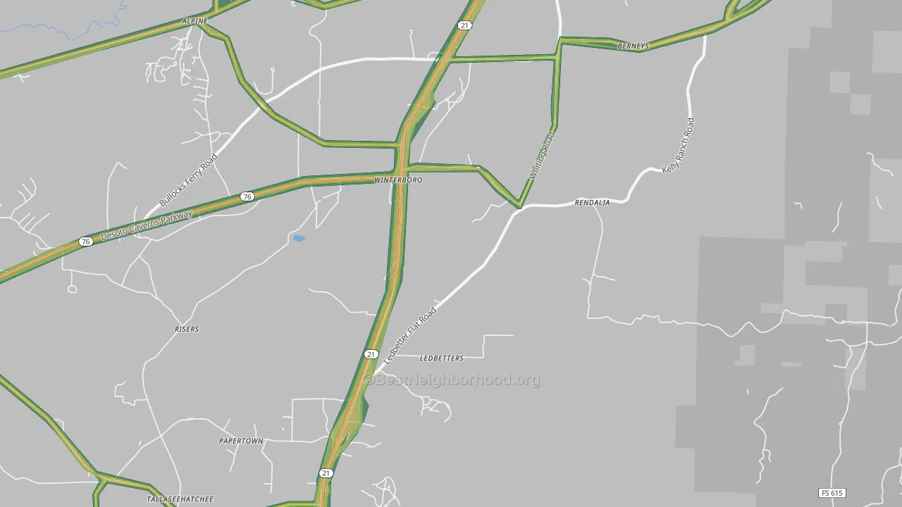 Winterboro, AL Map of Noise Levels in Winterboro
