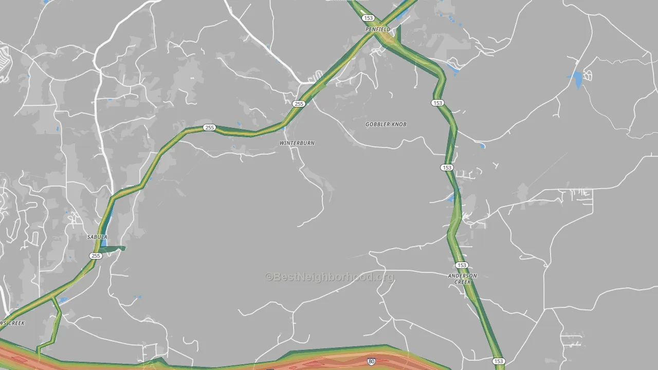 Winterburne, PA Map of Noise Levels in Winterburne