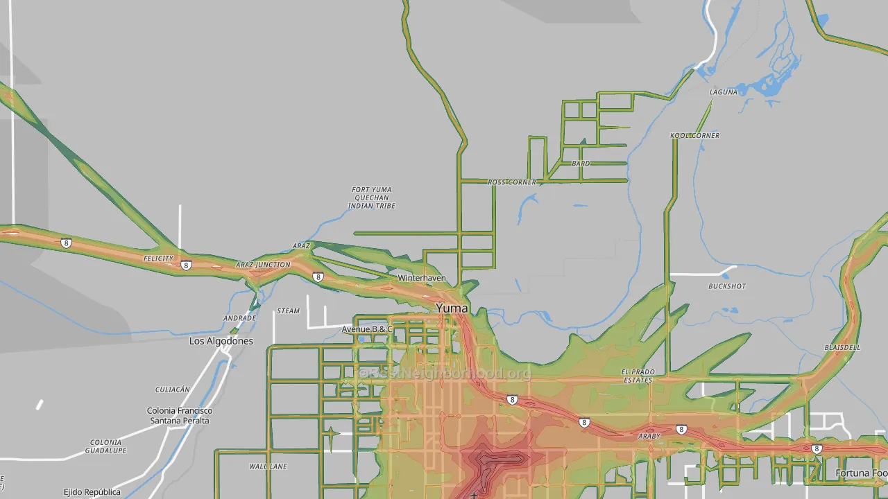 Winterhaven, CA Map of Noise Levels in Winterhaven