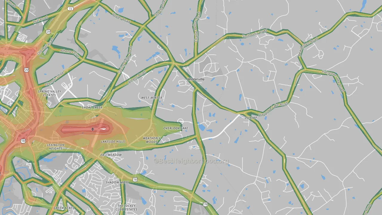 Winterville, GA Map of Noise Levels in Winterville
