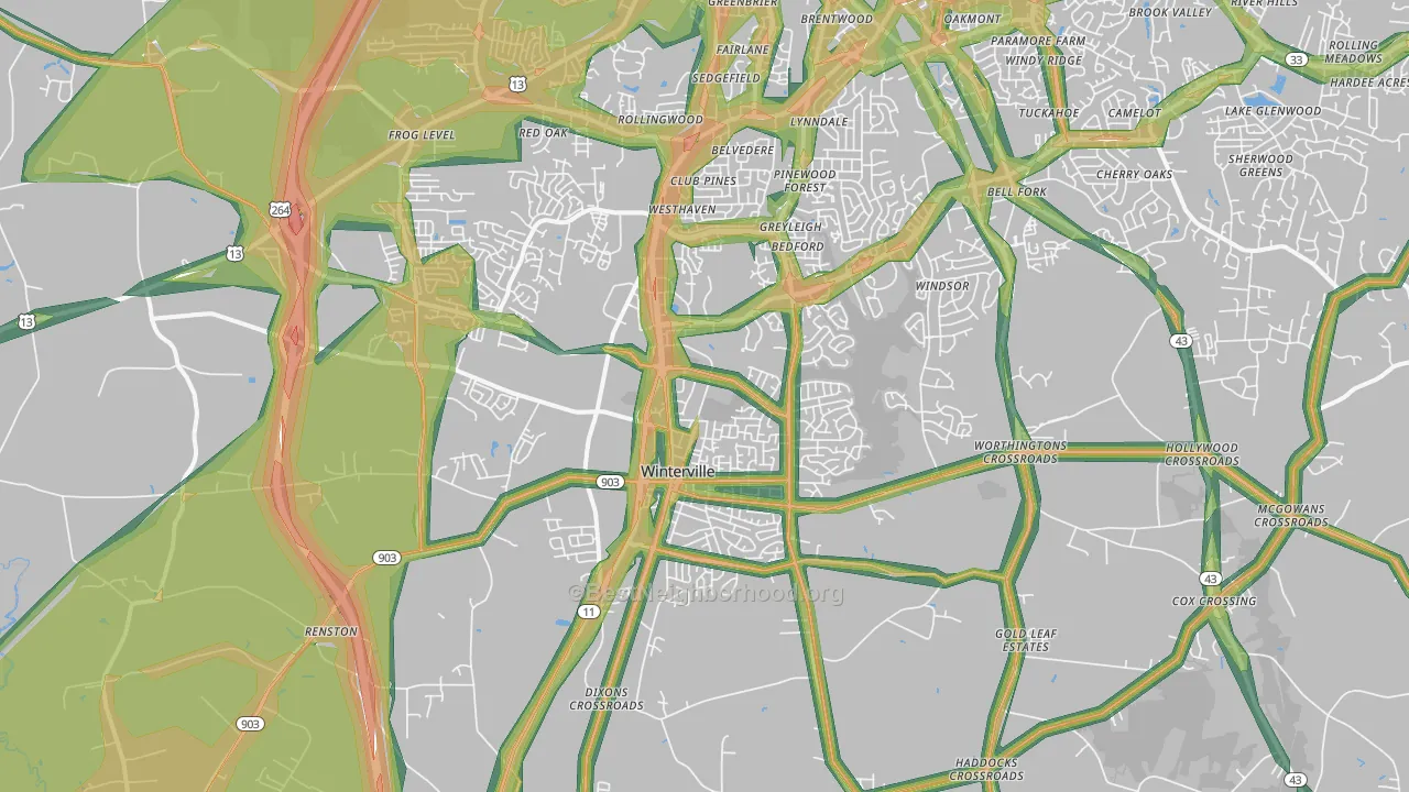Winterville, NC Map of Noise Levels in Winterville