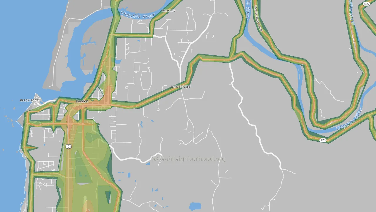 Winterville, OR Map of Noise Levels in Winterville