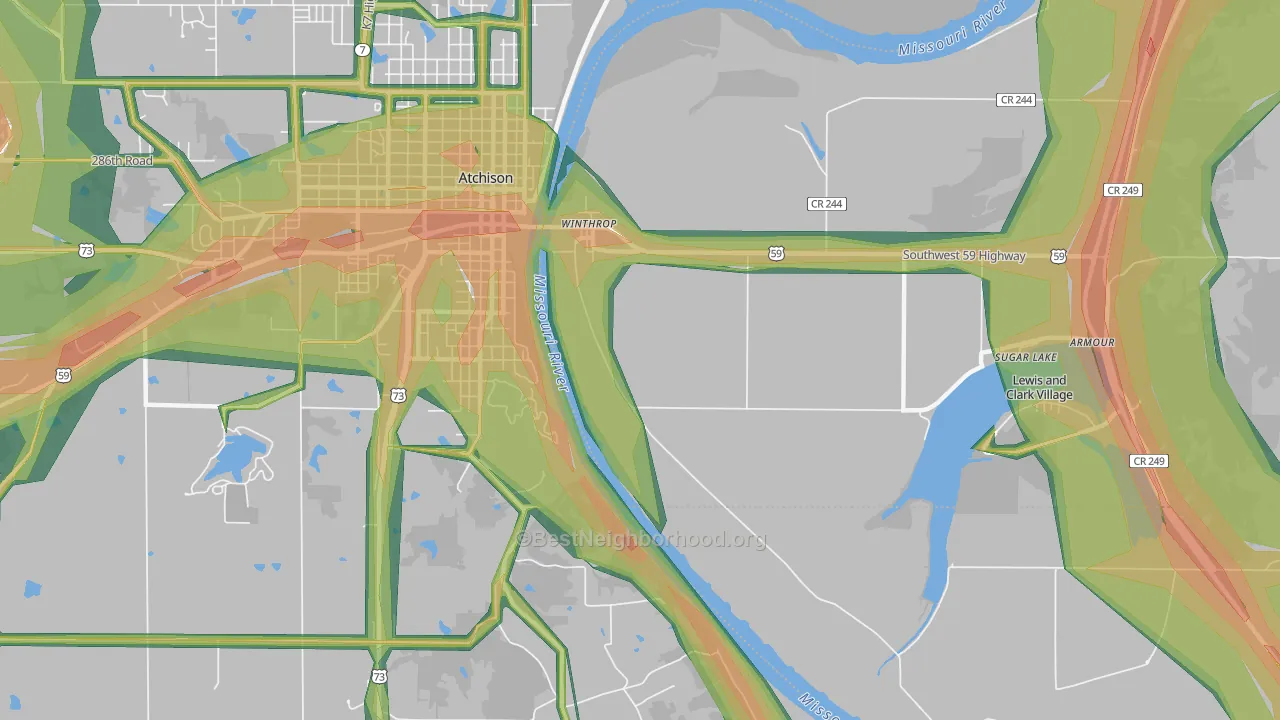 Winthrop, MO Map of Noise Levels in Winthrop
